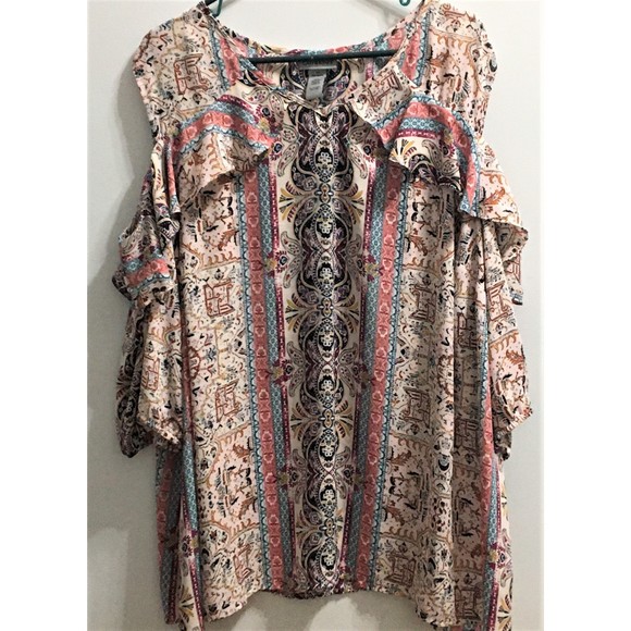 Catherine's Pink Paisley Cold Shoulder Boho Top 3X - Picture 1 of 7